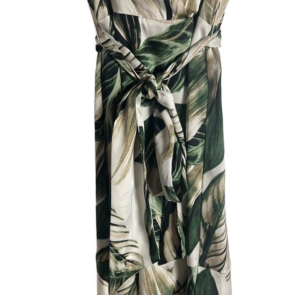 Great Jones Cream Green Tropical Leaf Print Tie Waist Midi Dress Size 8 - Picture 9 of 16